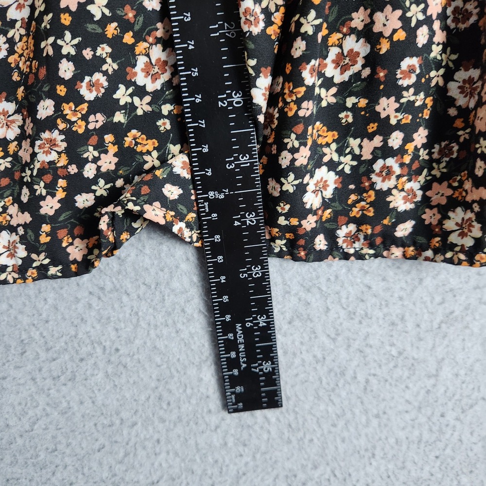 Wild Fable Babydoll Dress Womens Large Black Floral Tiered Tie Sleeve Cuff Boho - Picture 5 of 8